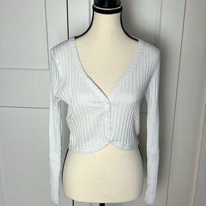 NWT Aerie ribbed long sleeve button front Henley style cropped shirt crop top